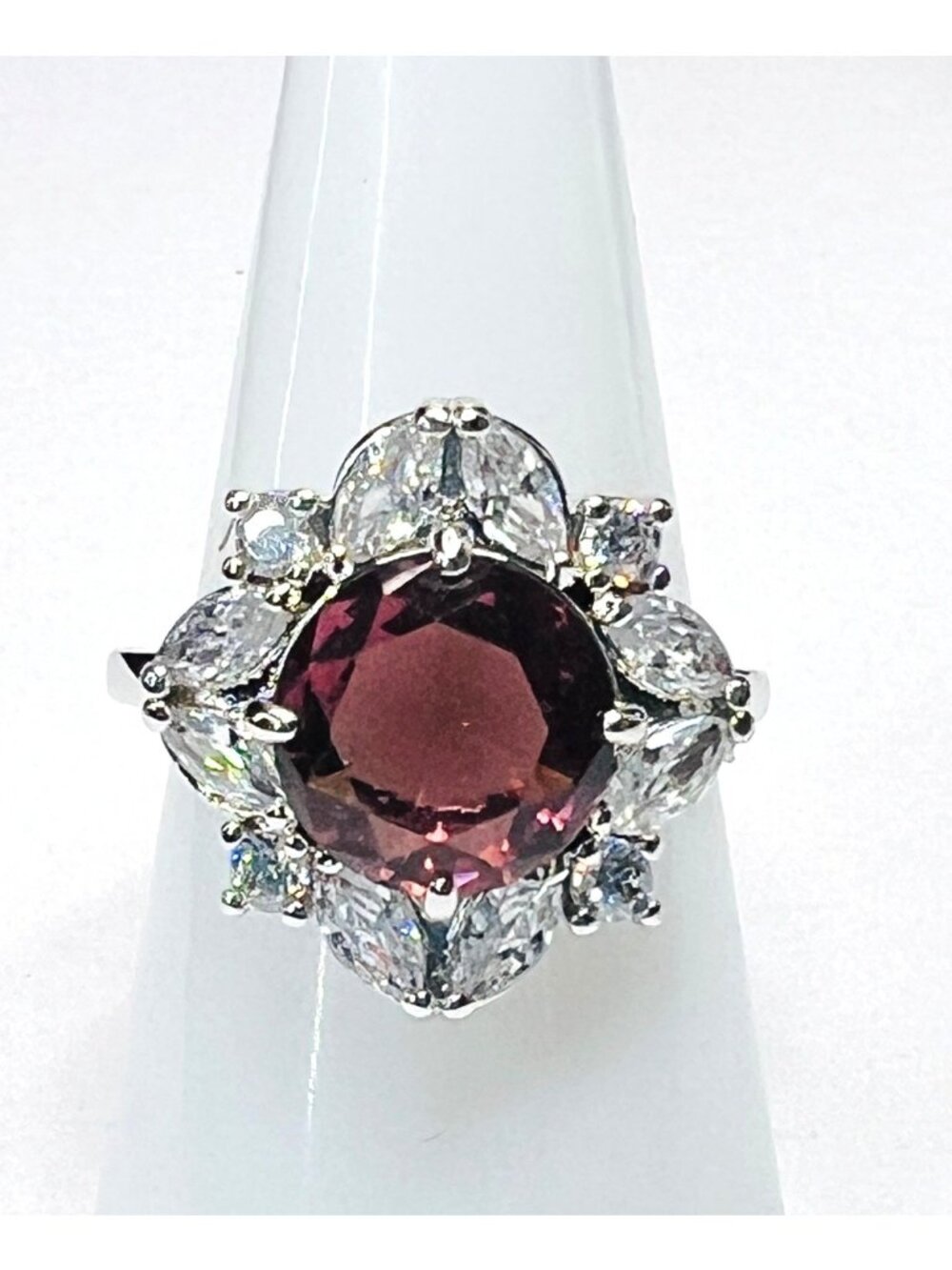 Ring Bomb Party Ring size 8 NWOT purple gestone CZ accent stones silver color ba